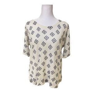 LOFT Cream and Black Patterned Blouse